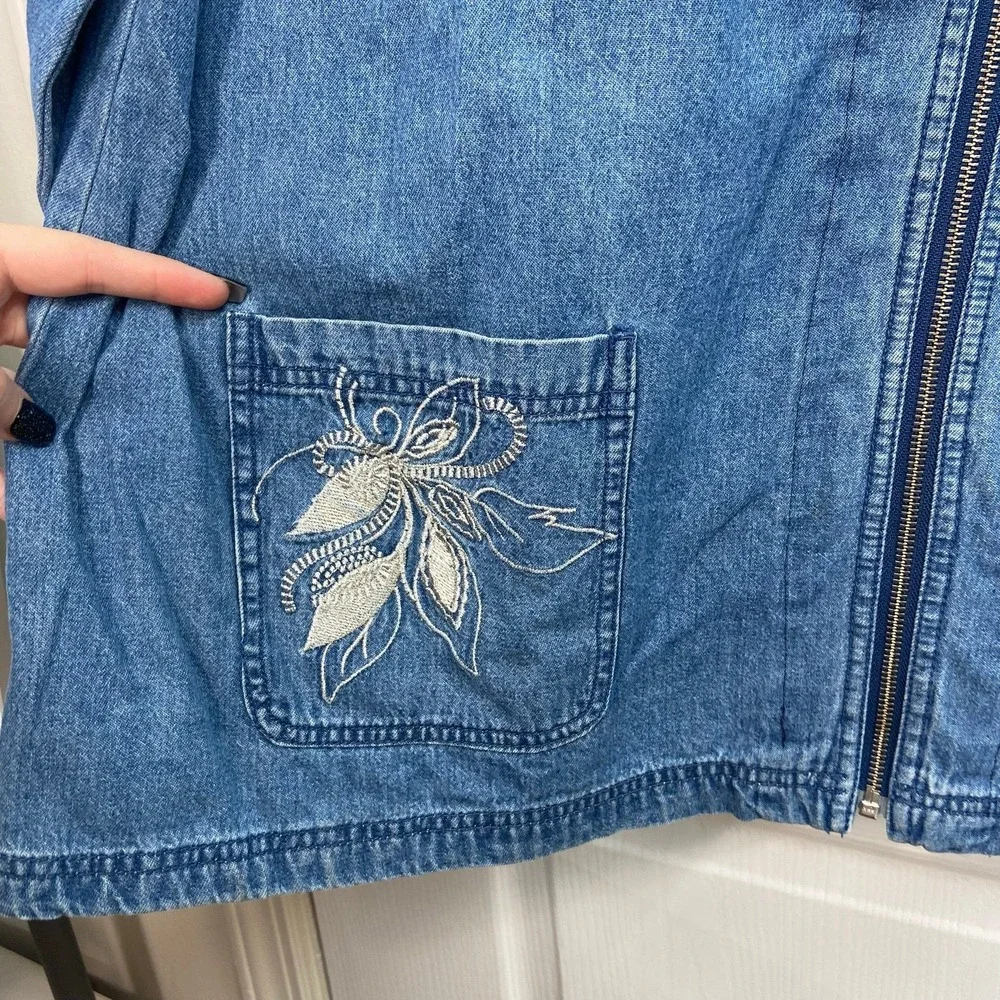 Vintage Basic Editions blue embroidered metallic full zip cotton jacket retro 2X